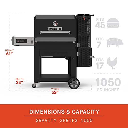 Masterbuilt MB20041220 Gravity Series 1050 Digital Charcoal Grill and Smoker Combo, sq. in, Black