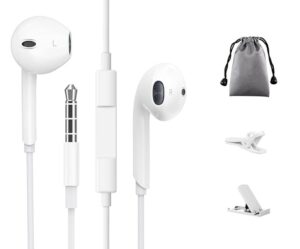 dzhjkio earbuds wired in ear earphones headphones with microphone and remote noise isolating, stereo pure sound and powerful bass fits all 3.5mm interface device (white)