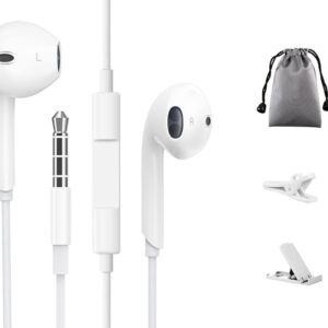 DZHJKIO Earbuds Wired in Ear Earphones Headphones with Microphone and Remote Noise Isolating, Stereo Pure Sound and Powerful Bass Fits All 3.5mm Interface Device (White)