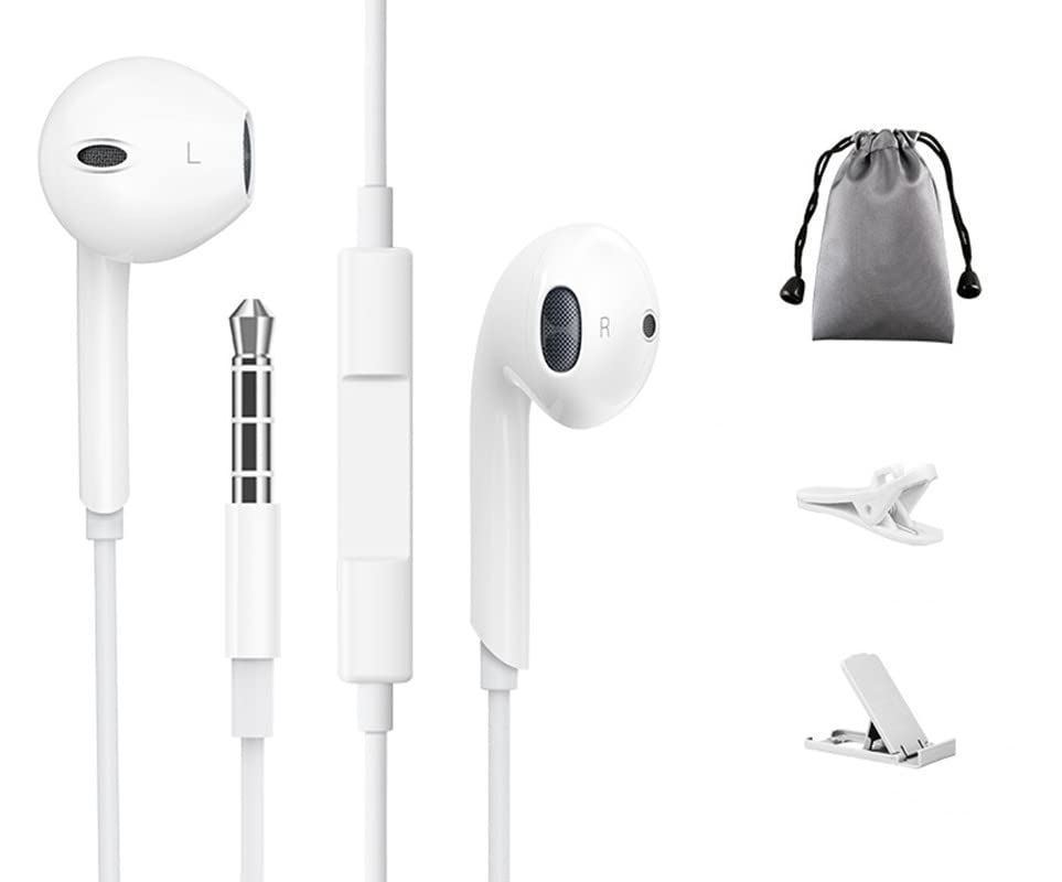 DZHJKIO Earbuds Wired in Ear Earphones Headphones with Microphone and Remote Noise Isolating, Stereo Pure Sound and Powerful Bass Fits All 3.5mm Interface Device (White)