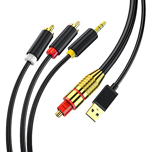 GIRKING Digital Fiber Optical to Analog 2RCA+3.5mm Jack Stereo Audio Cable for PS4,Xbox,HDTV,DVD,Headphone(10 Feet)