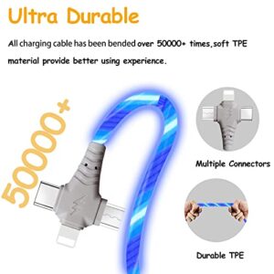 Opligevo 3 in 1 Charging Cable Led Flowing Charging Cable Multiple Fast Charging Cable 3.0 Fast Phone Charger Data Transfer Durable TPE Charging Cord for iPhone,Type C and Micro USB Blue 6.6ft