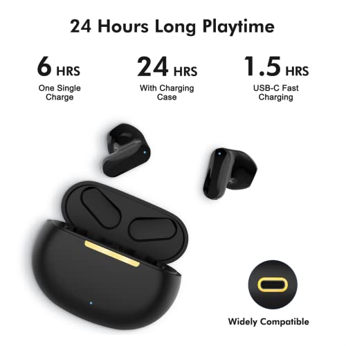 EIOSUN Bluetooth 5.3 Wireless Earbuds, Bluetooth Sport Earbuds with 4 Mics Noise Canceling IPX6 Sweatproof 24H Playtime Comfortable Half in-Ear TWS Earbuds Black