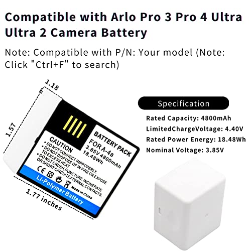 NBZZ Rechargeable Battery for Arlo Pro 3 Pro 4 Ultra Ultra 2 Replacement Camera Battery Accessories, VMC4040 VMC4040P VMC5040 VMS4240P VMS4340P VMS4440P VMS4640P VMC4350B VMC4050P-100NAS