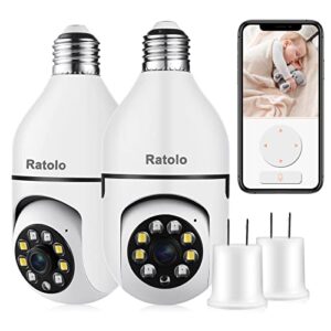 ratolo light bulb security camera wireless wifi outdoor indoor, home security cameras 1080p pan tilt 2.4ghz 360 degree human motion detection alarm night vision two-way talk e27 socket