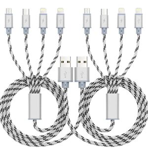 2pack multi charging cable 3.5a, 10ft 4 in 1 long multiple fast charger cable with dual ip/micro usb/type c ports for phone 13/12/11/xs/x/8/7/6/se/tablets/samsung galaxy/lg/pixel/huawei/oneplus