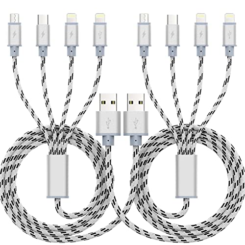 2Pack Multi Charging Cable 3.5A, 10Ft 4 in 1 Long Multiple Fast Charger Cable with Dual iP/Micro USB/Type C Ports for Phone 13/12/11/Xs/X/8/7/6/se/Tablets/Samsung Galaxy/LG/Pixel/Huawei/OnePlus