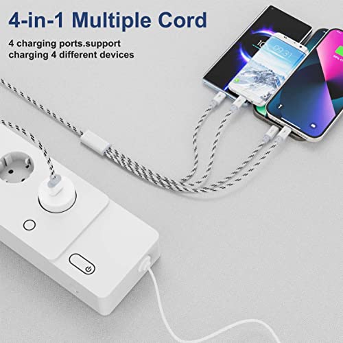 2Pack Multi Charging Cable 3.5A, 10Ft 4 in 1 Long Multiple Fast Charger Cable with Dual iP/Micro USB/Type C Ports for Phone 13/12/11/Xs/X/8/7/6/se/Tablets/Samsung Galaxy/LG/Pixel/Huawei/OnePlus