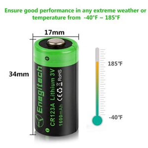 Enegitech CR123A Lithium Battery Non-Rechargeable 3V 1600mAh with PTC Protection UL Certified for Arlo Security System VMS3230 Polaroid Camera Flashlight Torch Laser Pointer-12 Pack