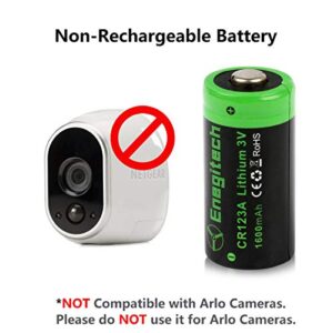 Enegitech CR123A Lithium Battery Non-Rechargeable 3V 1600mAh with PTC Protection UL Certified for Arlo Security System VMS3230 Polaroid Camera Flashlight Torch Laser Pointer-12 Pack