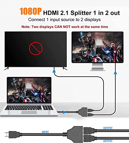 PANPEO HDMI Splitter for Dual Monitors, HDMI Cable 1080P Male to Dual HDMI Female 1 to 2 Channels HDMI Splitter Adapter for HDMI HD, LED, LCD, TV,Two The Same TVs at The Same Time