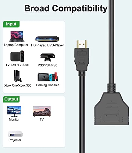 PANPEO HDMI Splitter for Dual Monitors, HDMI Cable 1080P Male to Dual HDMI Female 1 to 2 Channels HDMI Splitter Adapter for HDMI HD, LED, LCD, TV,Two The Same TVs at The Same Time