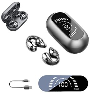 hanlaien wireless ear clip bone conduction headphones, ear clip headphones bluetooth for running sports (black)
