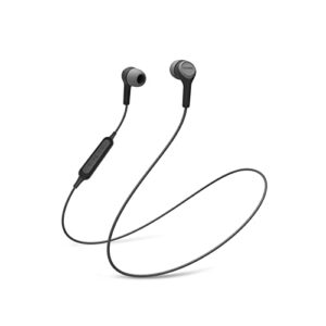 koss bt115i wireless bluetooth earbuds, in-line microphone, volume control and touch remote, sweat resistant, dark grey and black
