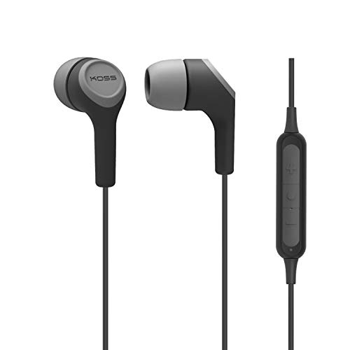 Koss BT115i Wireless Bluetooth Earbuds, In-Line Microphone, Volume Control and Touch Remote, Sweat Resistant, Dark Grey and Black
