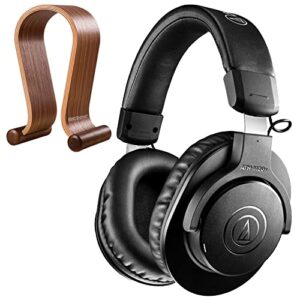 audio-technica ath-m20xbt m20x bluetooth wireless professional monitor headphones bundle with deco gear wood headphone display stand secure tabletop holder/gaming headset hanger