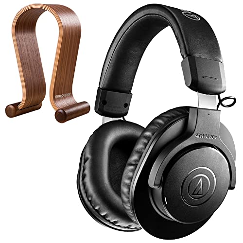 Audio-Technica ATH-M20xBT M20x Bluetooth Wireless Professional Monitor Headphones Bundle with Deco Gear Wood Headphone Display Stand Secure Tabletop Holder/Gaming Headset Hanger