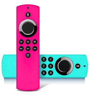 2 pack silicone remote cover case for tvstick lite 2020, anti-slip, lightweight, anti-slip, shockproof protective case(rose red & sky blue)