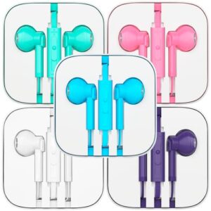 wired earbuds 5 pack, earbuds earphones with microphone, earbuds wired stereo in-ear headphones bass earbuds, compatible with iphone, android smartphones, tablet, mp3, fits all 3.5mm interface devices