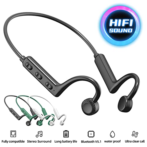 atinetok Wireless Bluetooth 5.0 Open-Ear Conduction Headphones - Built-in Mic Stereo Outdoor Sport Waterproof Business Ear Hook Headset for Workouts & Running