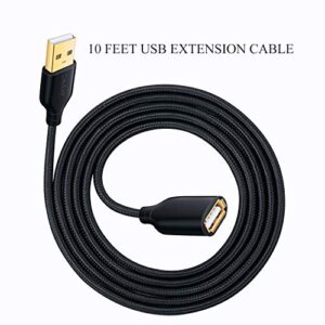 OKRAY USB Extension Cable 10FT, 2 Pack Nylon Braided USB 2.0 Extender Cable Cord - A Male to A Female with Gold-Plated Connector Compatible for USB Flash Drive, Mouse, Keyboard, Printer (Black Black)
