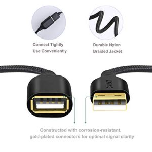 OKRAY USB Extension Cable 10FT, 2 Pack Nylon Braided USB 2.0 Extender Cable Cord - A Male to A Female with Gold-Plated Connector Compatible for USB Flash Drive, Mouse, Keyboard, Printer (Black Black)