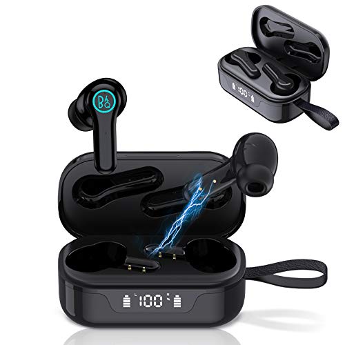 True Wireless Earbuds Bluetooth 5.0 Earphones TWS Stereo Touch Control Bluetooth Earphones with LCD Display Charging Case, in Ear Built Waterproof Earphones Mic Noise Cancelling for Running/Workout