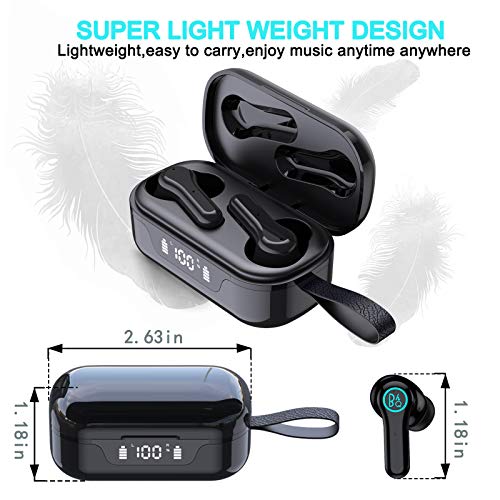 True Wireless Earbuds Bluetooth 5.0 Earphones TWS Stereo Touch Control Bluetooth Earphones with LCD Display Charging Case, in Ear Built Waterproof Earphones Mic Noise Cancelling for Running/Workout