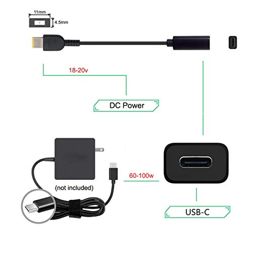 Cablecc Type C USB-C to Rectangle 11.0x4.5mm Power Plug PD Emulator Trigger Charge Cable for ThinkPad X1 Carbon