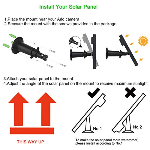 iTODOS Solar Panel Works for Arlo Pro and Arlo Pro 2, 11.8Ft Outdoor Power Charging Cable and Adjustable Mount ,Not for Arlo Ultra and Arlo Pro3 (Black )