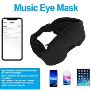 Bluetooth Sleeping Mask with Headphone, BT5.0 Stereo Bass Music Blackout Eye Mask, Cotton Sleeping Mask with Speaker, Mic Gift for Sleep, Napping, Office, School, Air Travel (Black)