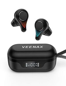 veenax t8 true wireless earbuds, bluetooth earphones touch control, tws sport headphones with mic cvc 8.0 noise reduction, stereo in-ear headset with bass, 30h playtime/usb-c/ipx7 waterproof, black