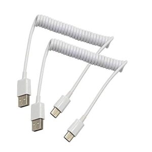 mmnne 2pack coiled usb type c cable, usb c to usb a 2.0 3ft fast charging sync coiled cord for type-c devices (white)