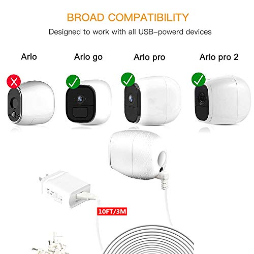 EaseBuy Arlo Power Cable and Charger Cables Adapter for Arlo Pro & Arlo Pro 2 and Arlo GO, Weatherproof Outdoor/Indoor