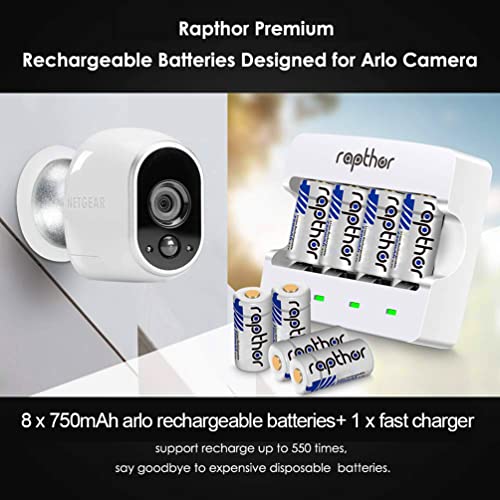 750mAh Rechargeable Arlo Batteries 8 Pack with Charger for Arlo Wireless Security Cameras VMC3030 VMK3200 VMS3130 3230C 3430 3530 Flashlight Alarm System Smart Sensor