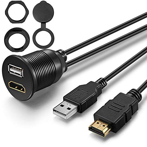 ICESPRING USB HDMI Mount Cable – 1 Meter 3ft USB and HDMI Extension Flush, Dash, Panel Mount Cable, for Car, Boat, Motorcycle