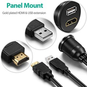 ICESPRING USB HDMI Mount Cable – 1 Meter 3ft USB and HDMI Extension Flush, Dash, Panel Mount Cable, for Car, Boat, Motorcycle