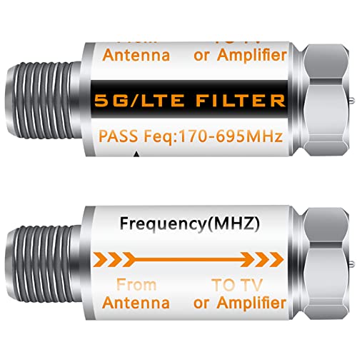 2Pcs 5G/LTE Filter Improves Antenna Amplifier Signals - 5G/LTE Filter for TV Antenna Signal Purifier,4G/5G Filter Reduce Interference from Cell Phones Towers（Pass Freq 170-695MHz ）