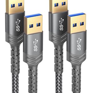 JSAUX USB 3.0 A to A Male Cable, USB 3.0 to USB 3.0 Cable 2 Pack(3.3ft+6.6ft) USB Male to Male Cable Double End USB Cord Compatible for Hard Drive Enclosures, DVD Player, Laptop Cooler and More(Grey)