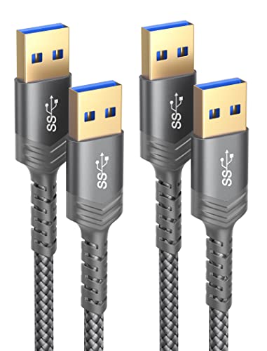 JSAUX USB 3.0 A to A Male Cable, USB 3.0 to USB 3.0 Cable 2 Pack(3.3ft+6.6ft) USB Male to Male Cable Double End USB Cord Compatible for Hard Drive Enclosures, DVD Player, Laptop Cooler and More(Grey)