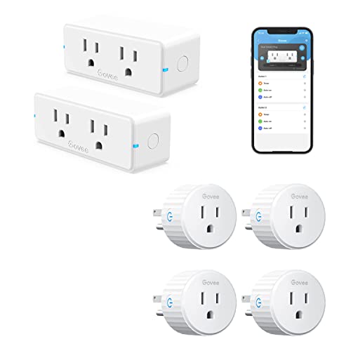 Govee Dual Smart Plug 2 Pack, 15A WiFi Bluetooth Outlet, Work with Alexa and Google Assistant, 2-in-1 Compact Design Bundle with Govee Smart Plug, WiFi Plugs Work with Alexa & Google Assistant