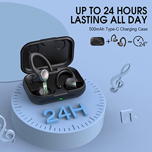 Wireless Earbuds with Earhooks Bluetooth 5.1 Sport Over Ear Headphones Waterproof in Ear HIFI Stereo Ear Buds Microphone Long Battery Life with Charging Case Earphones for Running Workout Android iOS
