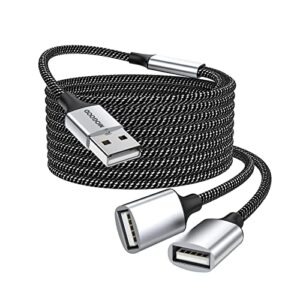 usb extension cable,usb splitter usb a male to 2 female extension cord durable usb splitter cable nylon braided fast data transfer compatible with printer, usb keyboard, flash drive,playstation