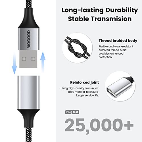 USB Extension Cable,USB Splitter USB A Male to 2 Female Extension Cord Durable USB Splitter Cable Nylon Braided Fast Data Transfer Compatible with Printer, USB Keyboard, Flash Drive,Playstation