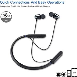 QT S Bluetooth Neckband Headphones HD Stereo V5.0 Wireless Neckband Headset Noise Cancelling Sweat/Waterproof Sports Earphones for Gym Workout Travel Business Earbuds Playtime 15 Hours