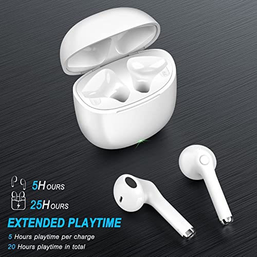 Genso Wireless Earbuds, Bluetooth Earbuds, IPX5 Waterproof Wireless Earphones Touch Control, Bluetooth 5.1 Headphones Built-in Microphone, 25 Hrs with USB-C Charging with Running/Fitness, White