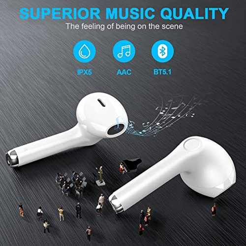 Genso Wireless Earbuds, Bluetooth Earbuds, IPX5 Waterproof Wireless Earphones Touch Control, Bluetooth 5.1 Headphones Built-in Microphone, 25 Hrs with USB-C Charging with Running/Fitness, White