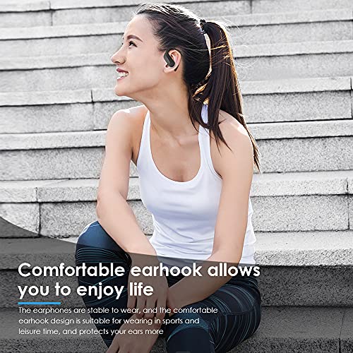 Wireless Earbuds, Bluetooth 5.1 Earphones for Sports, with Wireless Charging Case and Earhooks Over Ear Waterproof Earphones with Mic for Sports Running Workout iOS Android TV Phone Laptop Black