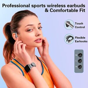 CAIMOSHY Wireless Earbuds, Sports Bluetooth Headphones with Earhooks, 4-Mics Clear Call,60Hrs Playtime,IPX7 Waterproof,LED Display,Support Low Latency Mode, for Sports Running Workout Gaming