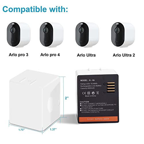 2-Pack Rechargeable Battery and Dual Battery Charge Station Fit for Arlo Ultra Arlo Ultra 2 Arlo Pro 3 Arlo Pro 4 Camera [3.85V/18.48Wh/4800mAh]